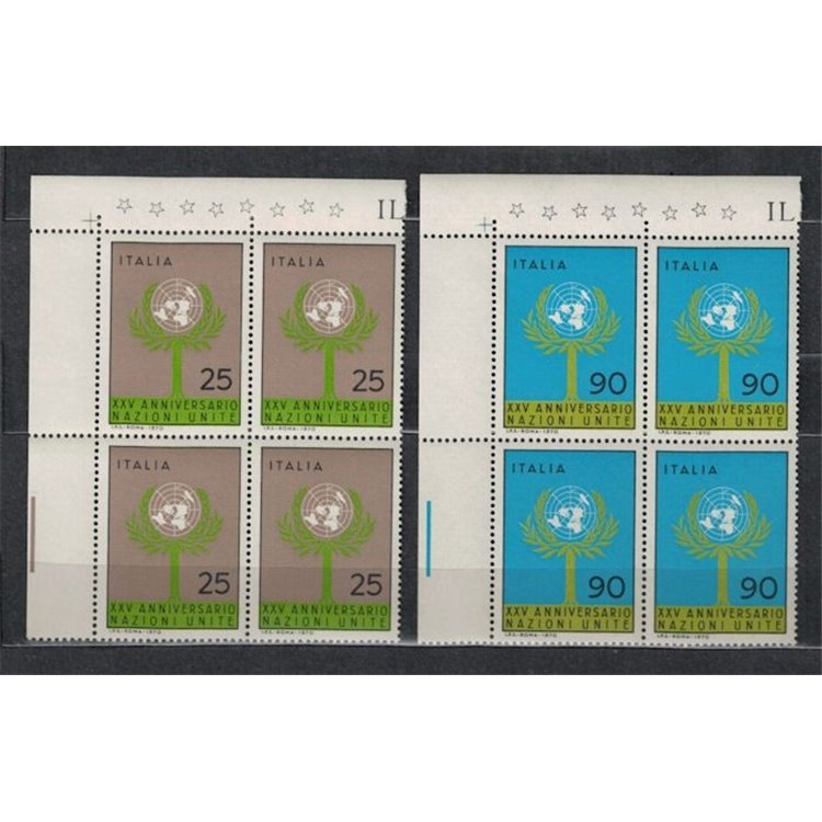 ITALIA 1970 Anniversario dell'ONU in quartina 2v MNH**