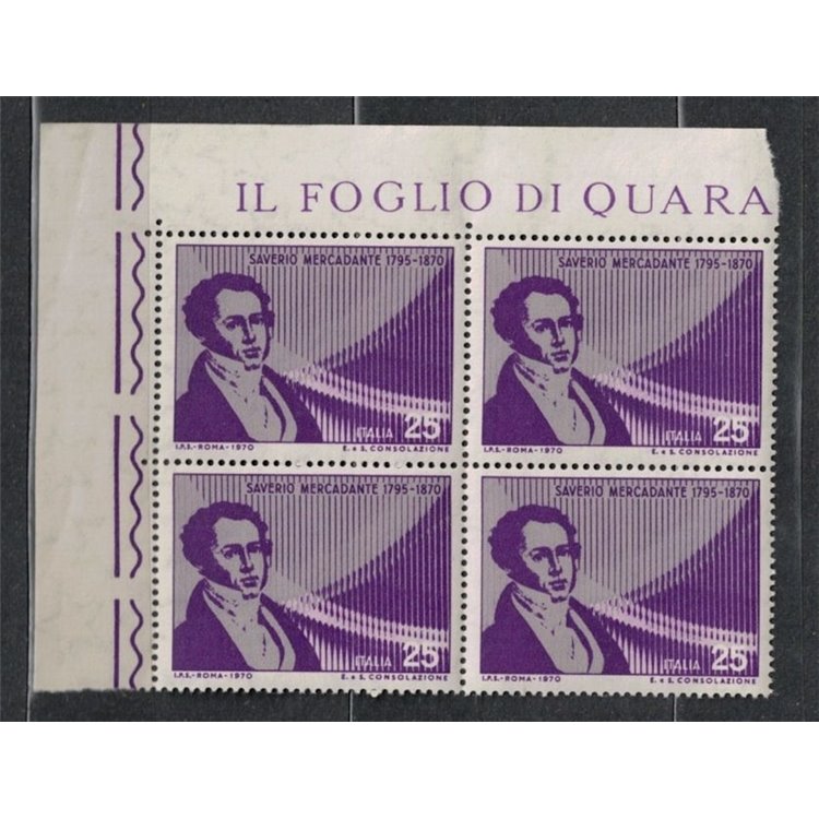 ITALY 1970 Saverio Mercadante in block of four MNH**