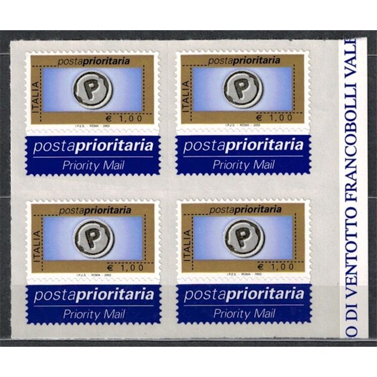ITALIA 2002 Posta prioritaria € 1,00 in quartina MNH**