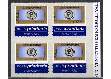 ITALY 2002 Priority mail € 1.00 in block of four MNH**