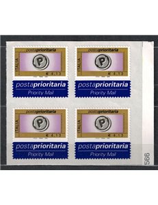 ITALY 2002 Priority mail € 4.13 in block of four MNH**