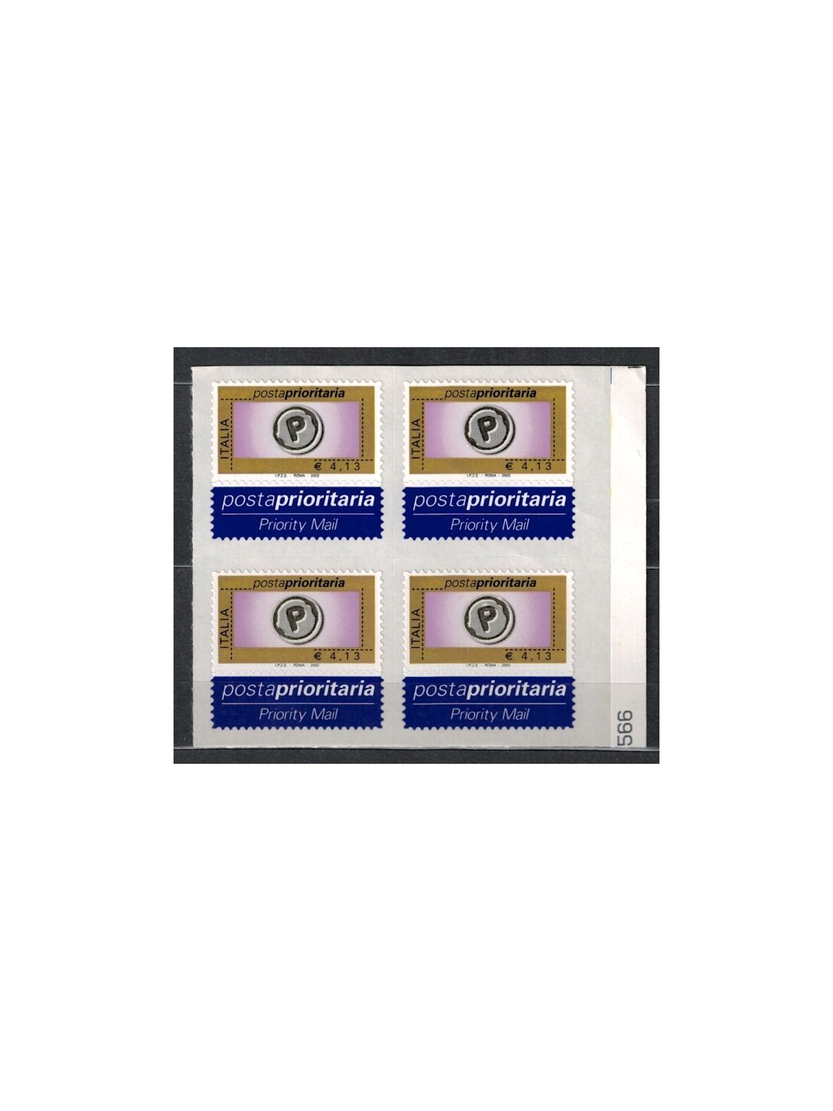 ITALY 2002 Priority mail € 4.13 in block of four MNH**