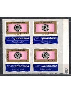 ITALY 2002 Priority mail € 1.86 in block of four MNH**