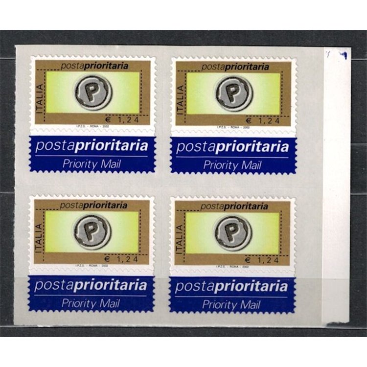 ITALIA 2002 Posta prioritaria € 1,24 in quartina MNH**