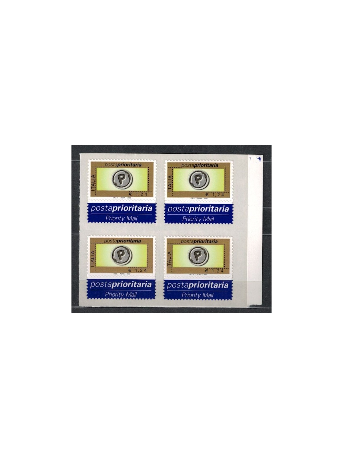 ITALY 2002 Priority mail € 1.24 in block of four MNH**