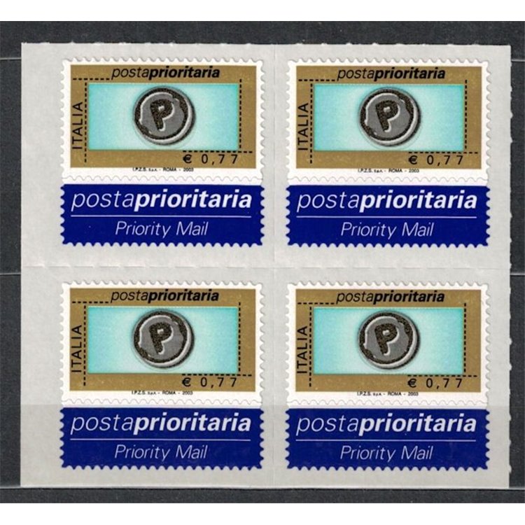 ITALY 2003 Priority mail € 0.77 in block of four MNH**