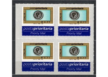 ITALY 2003 Priority mail € 0.77 in block of four MNH**