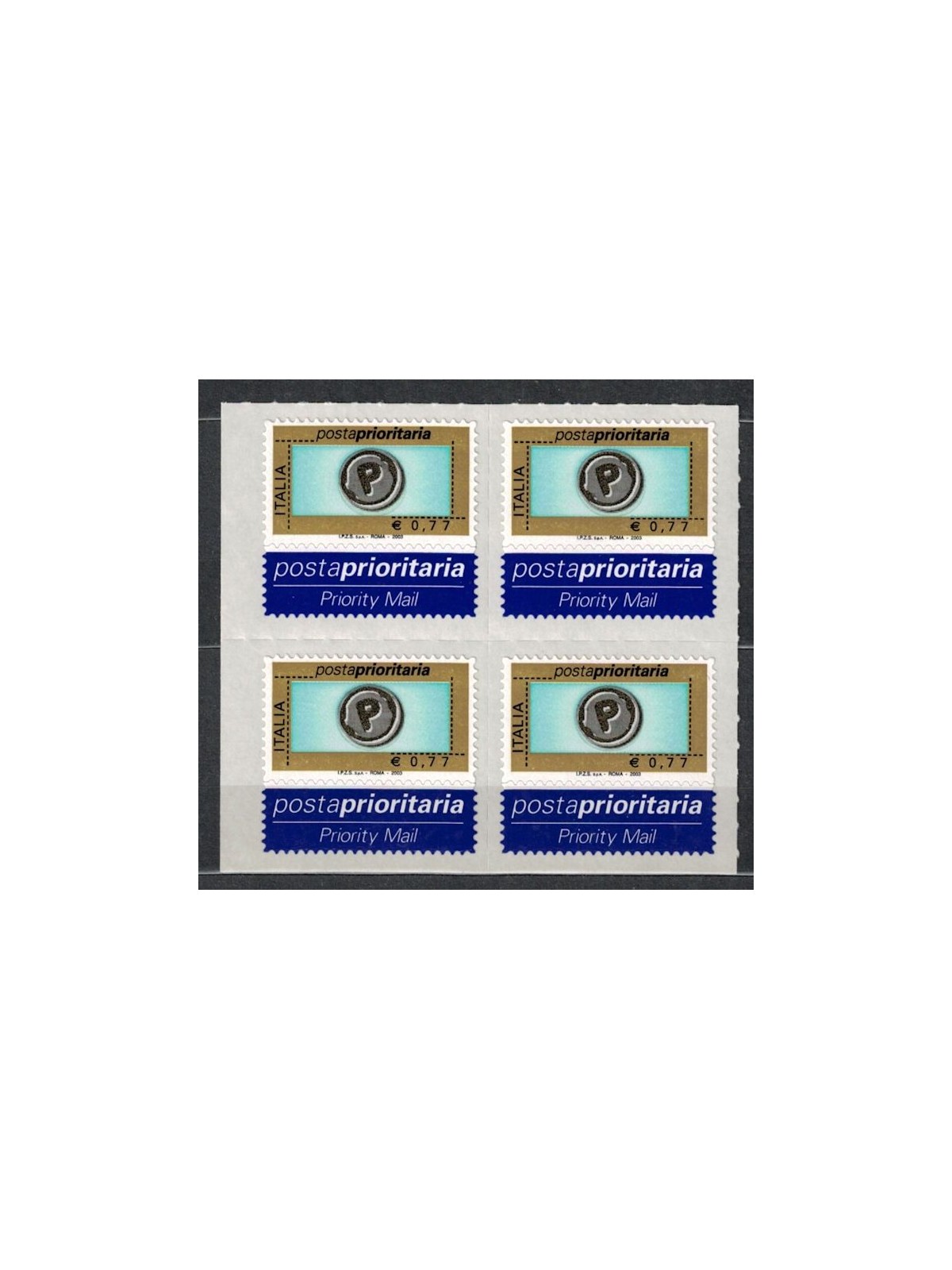 ITALY 2003 Priority mail € 0.77 in block of four MNH**
