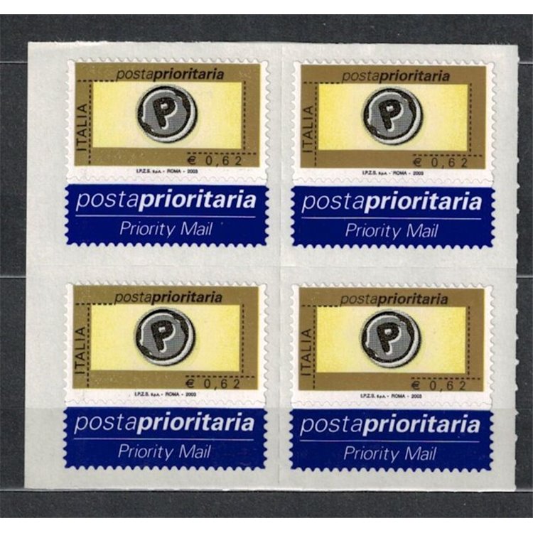 ITALY 2003 Priority mail € 0.62 in block of four MNH**