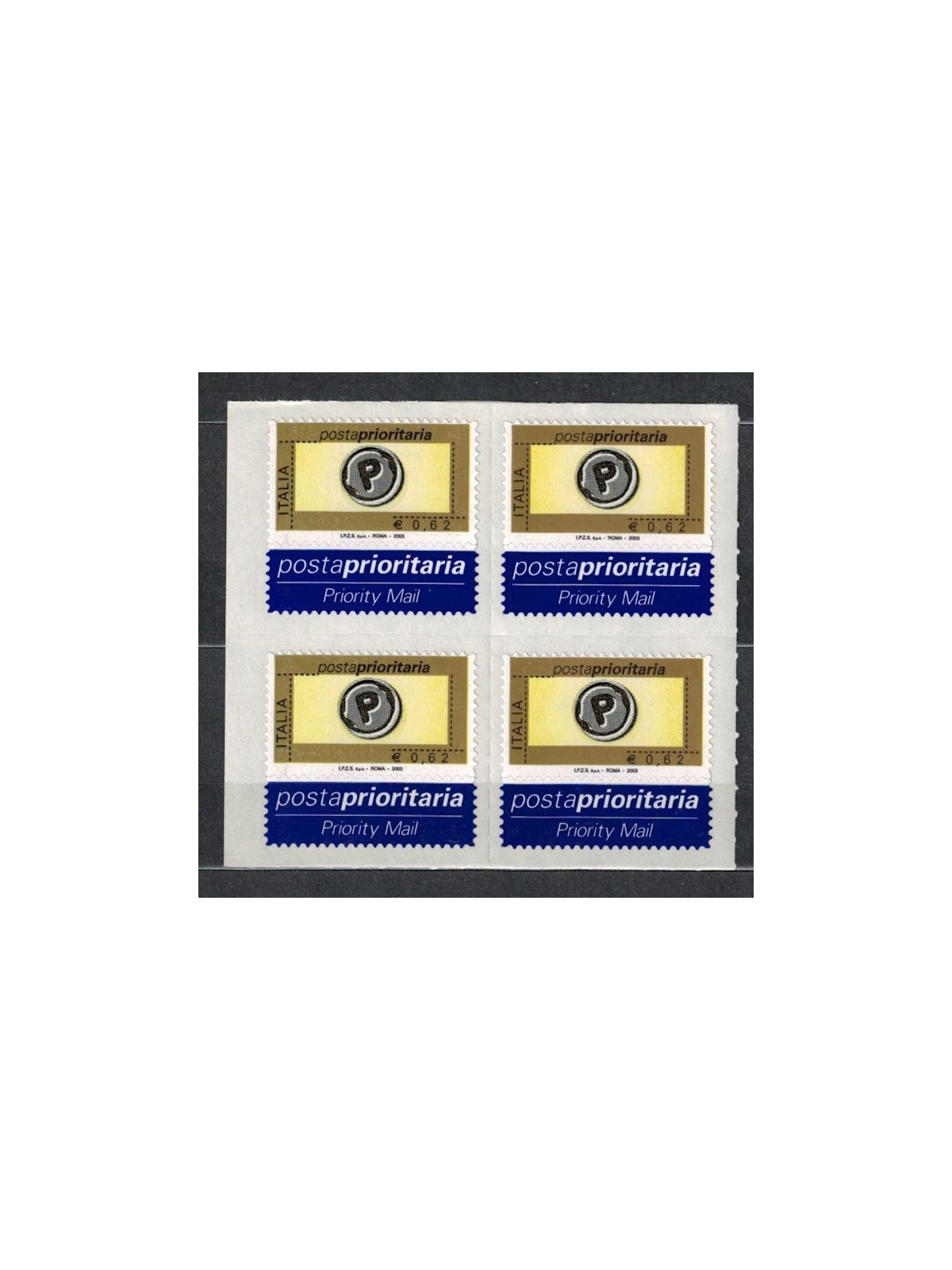 ITALY 2003 Priority mail € 0.62 in block of four MNH**