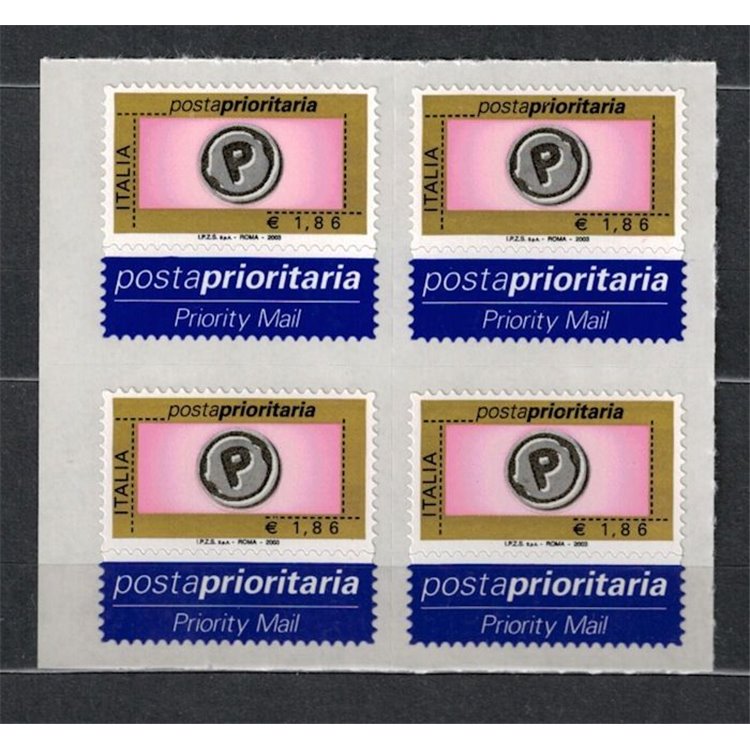 ITALY 2003 Priority mail € 1.86 in block of four MNH**