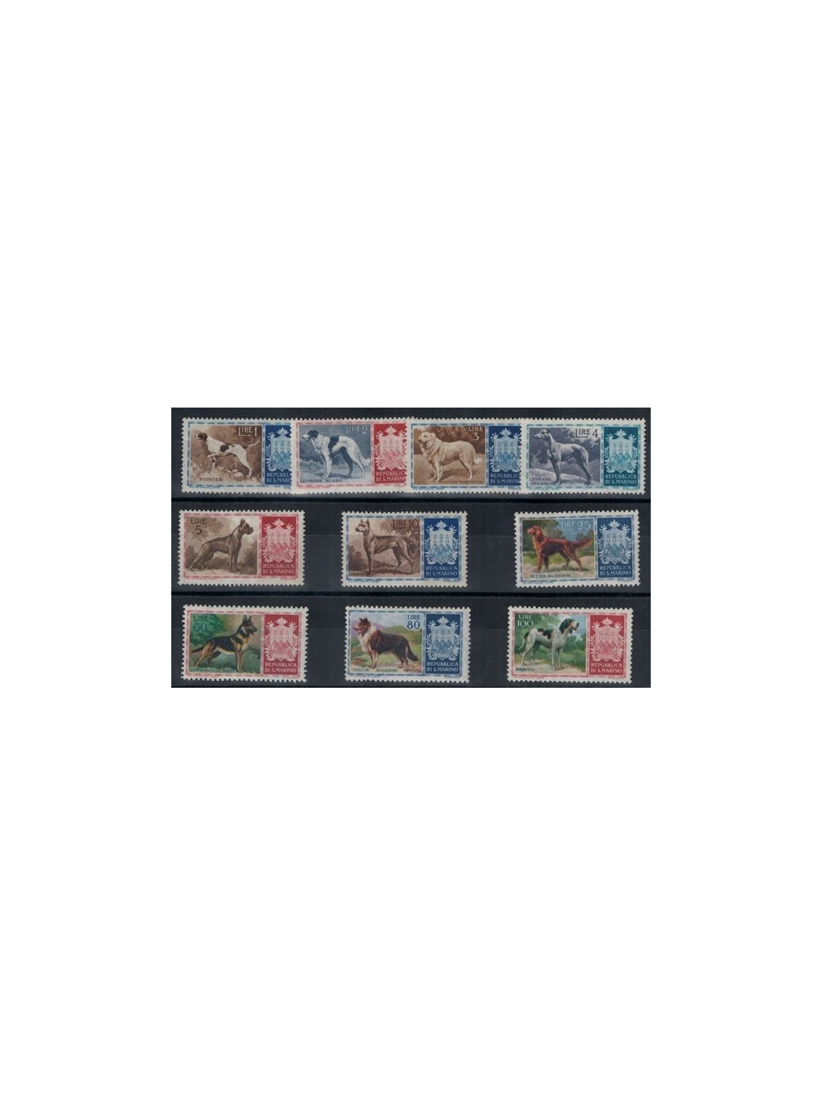 SAN MARINO 1956 Cani di razza 10v MNH**