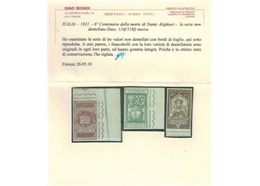 ITALIA REGNO 1921 Varietà Dante Alighieri 3v MNH** nd ©