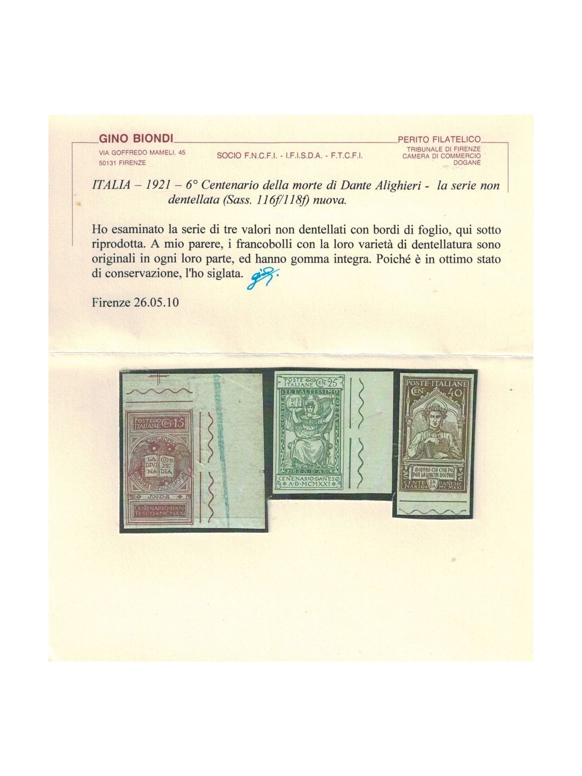 ITALIA REGNO 1921 Varietà Dante Alighieri 3v MNH** nd ©