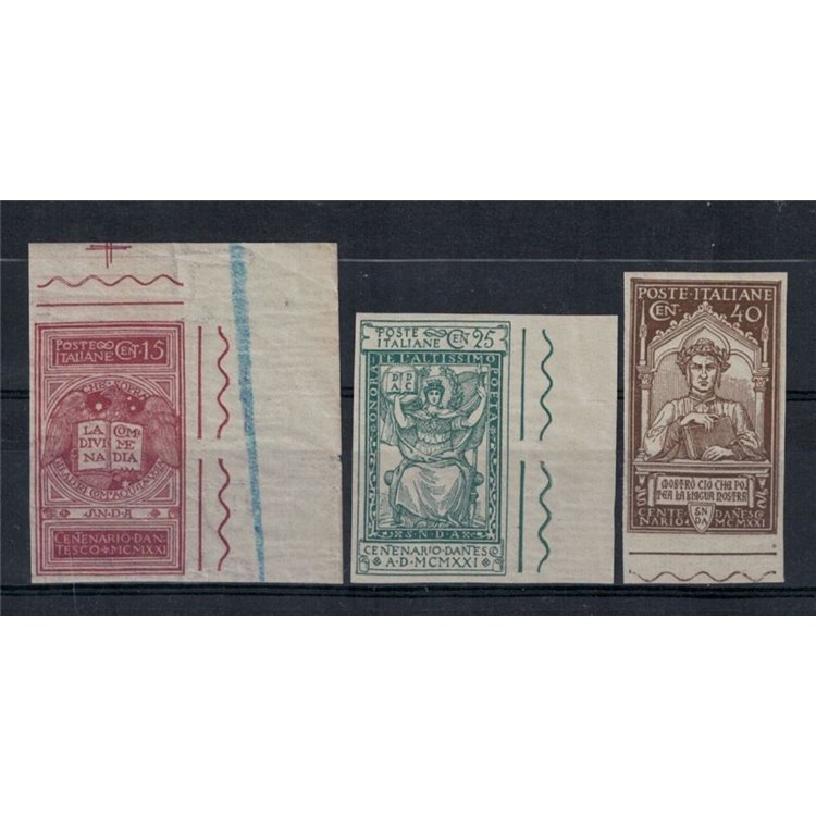 ITALIA REGNO 1921 Varietà Dante Alighieri 3v MNH** nd ©