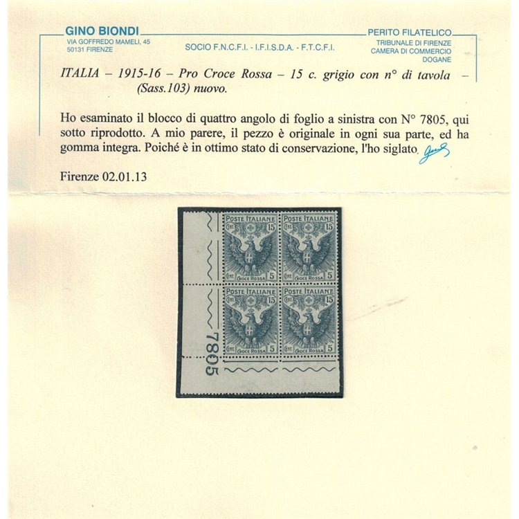 ITALIA REGNO 1915-16 Pro Croce Rossa 15c + 5c in quartina MNH** ©