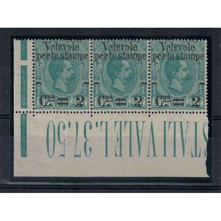 ITALY KINGDOM 1890 Valid for 2c prints on 75c green in terzina MNH** ©