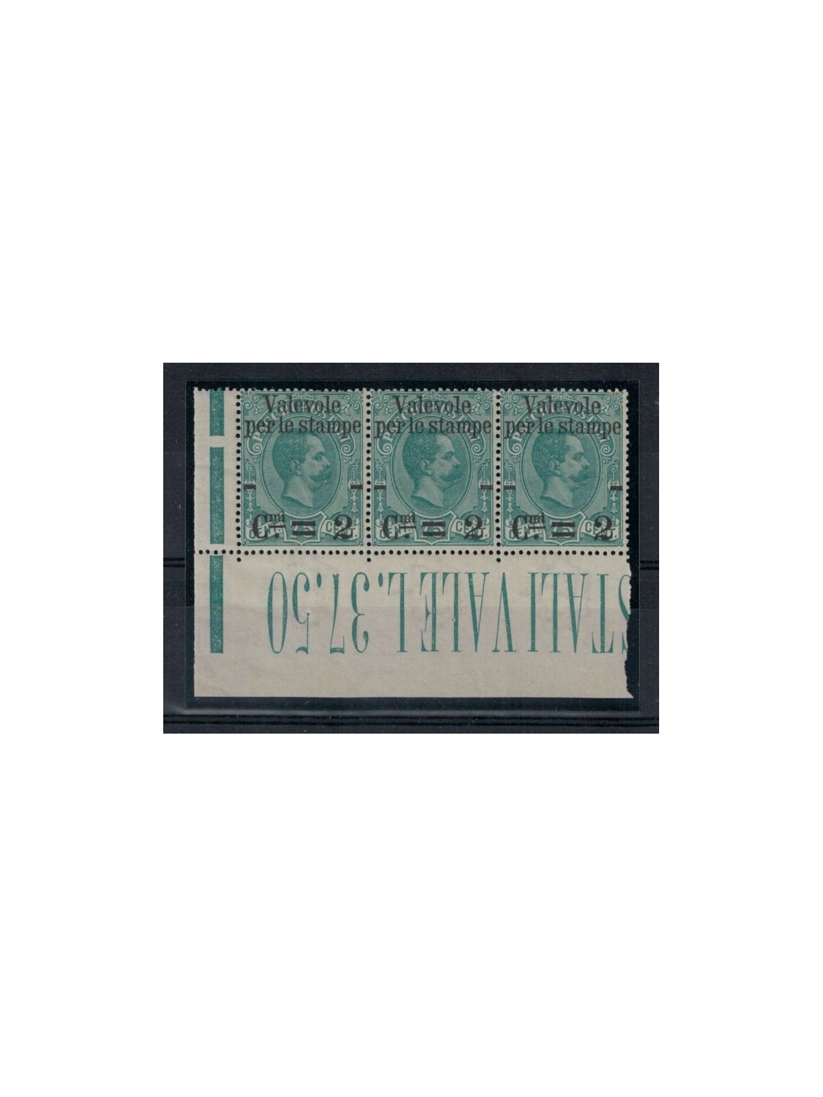 ITALIA REGNO 1890 Valevole per le stampe 2c su 75c verde in terzina MNH** ©
