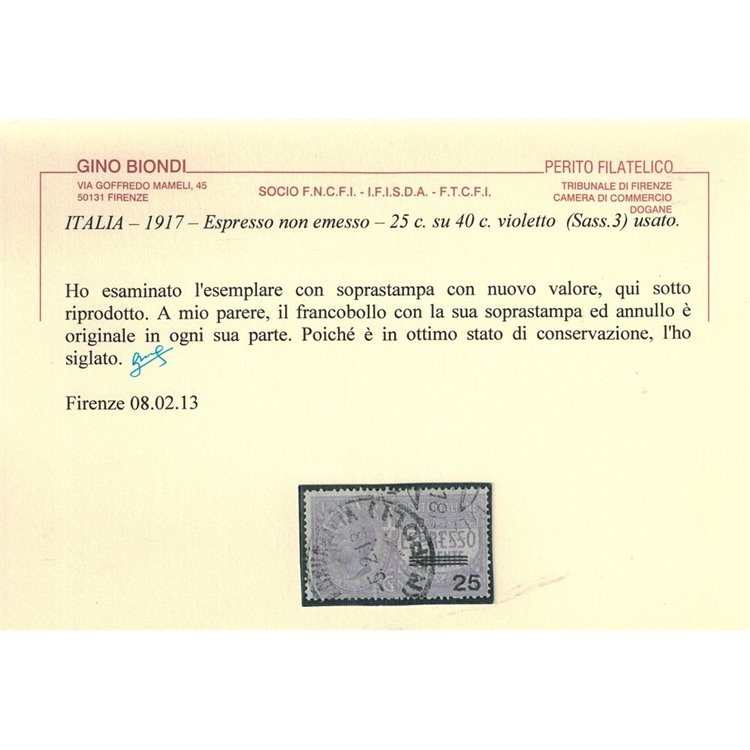 ITALIA REGNO 1917 Espresso urgente us ©