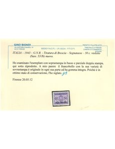 ITALIA RSI 1943 Segnatasse GNR 50c (Brescia) varietà (soprast. in basso) MNH** ©
