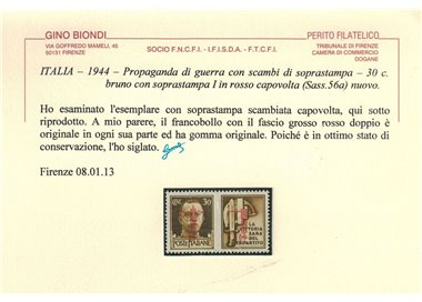ITALY RSI 1944 War propaganda 30c variety (overprint upside down) MH* ©