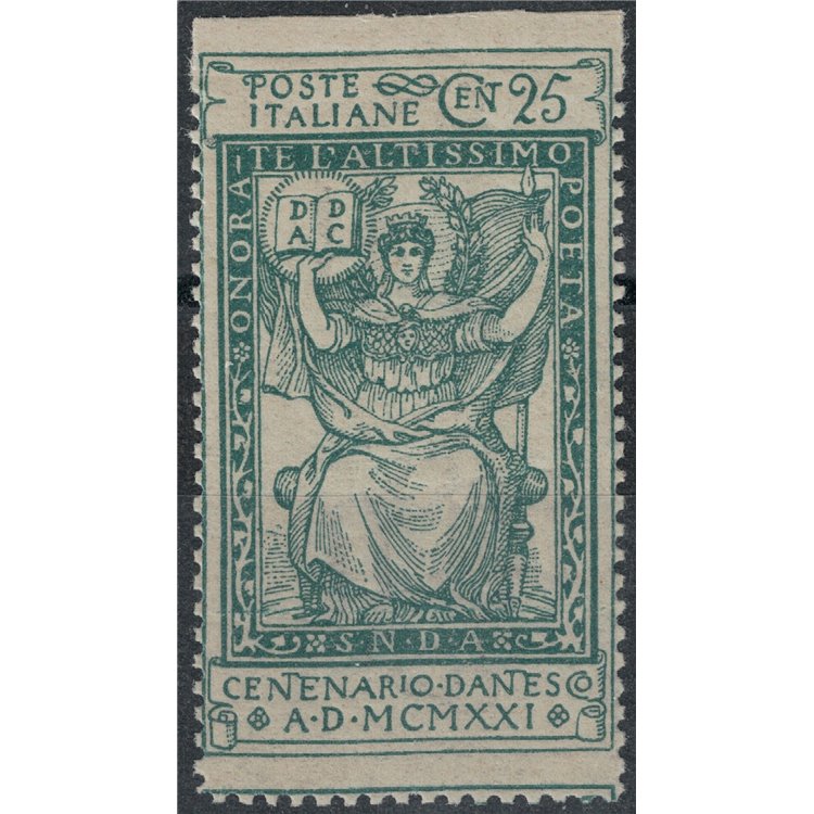 ITALIA REGNO 1921 Varietà 25c Dante non dentellato in alto MNH**