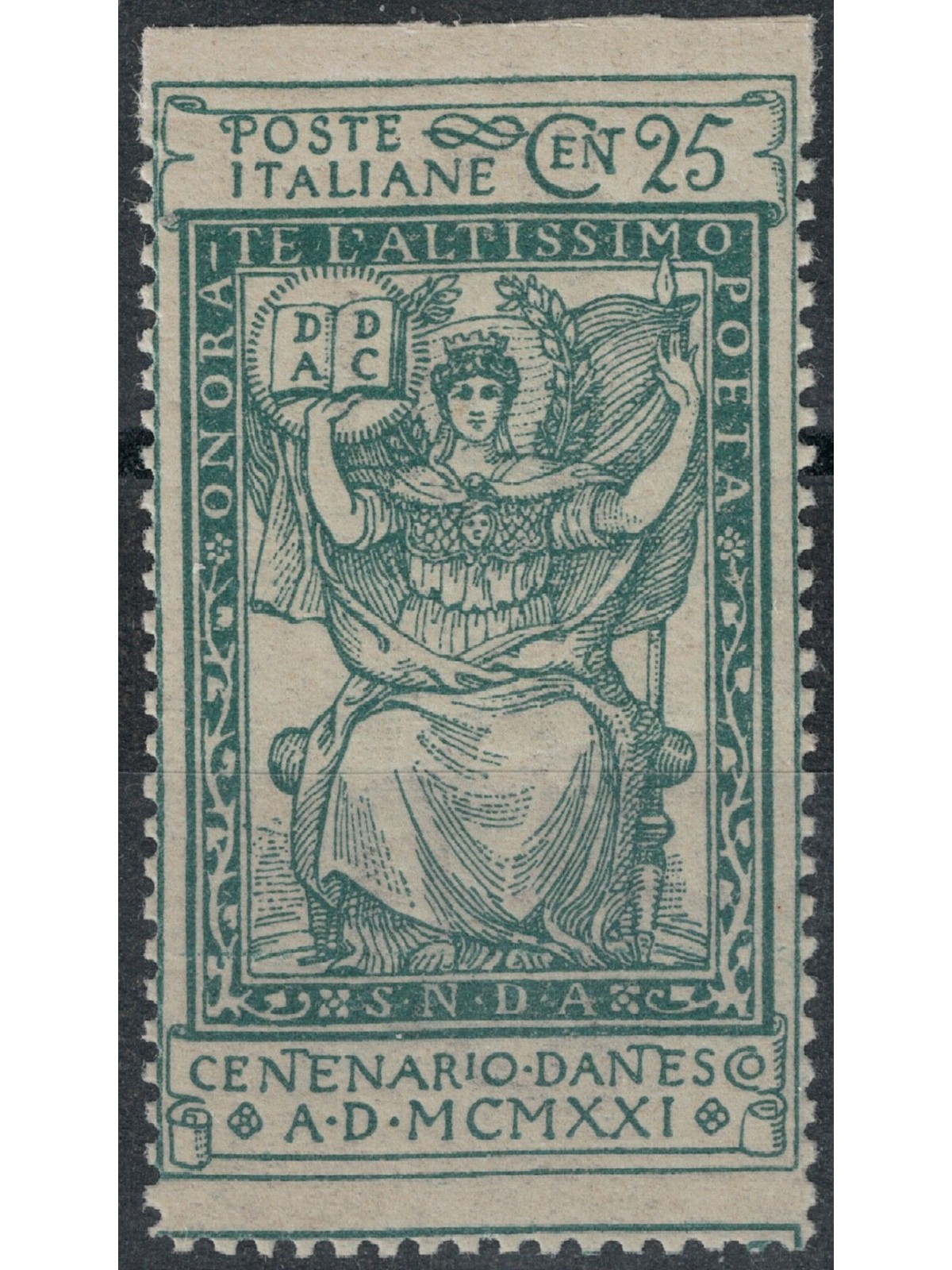 ITALIA REGNO 1921 Varietà 25c Dante non dentellato in alto MNH**