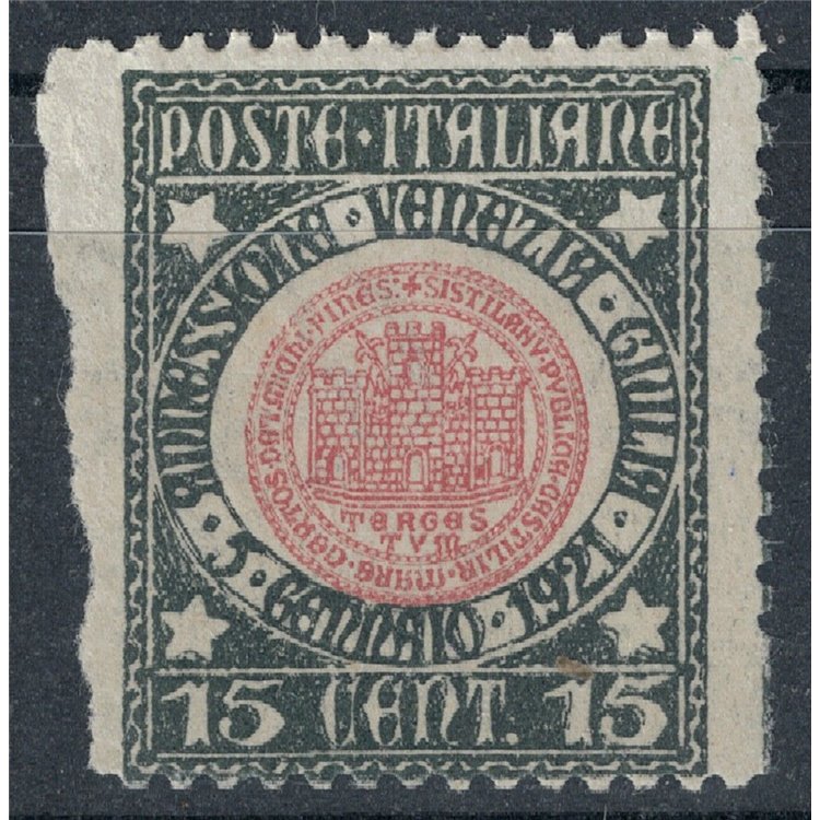 ITALIA REGNO 1921 Varietà 15c Venezia Giulia non dent. a sx MNH** ©