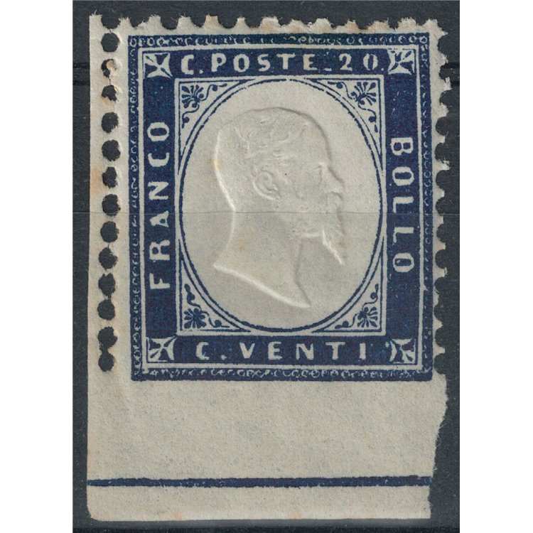 ITALIA REGNO 1862 Varietà 20c indaco non dentellato in basso MNH**