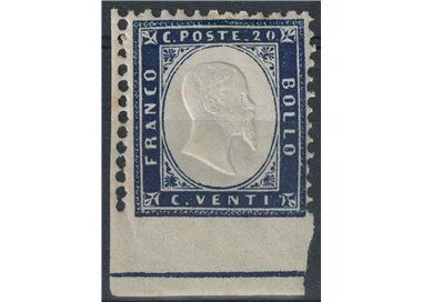 ITALY KINGDOM 1862 Variety 20c indigo not perforated at the bottom MNH**