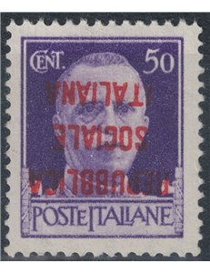 ITALIA RSI 1944 Varietà 50c imperiale soprast. capovolta MNH**