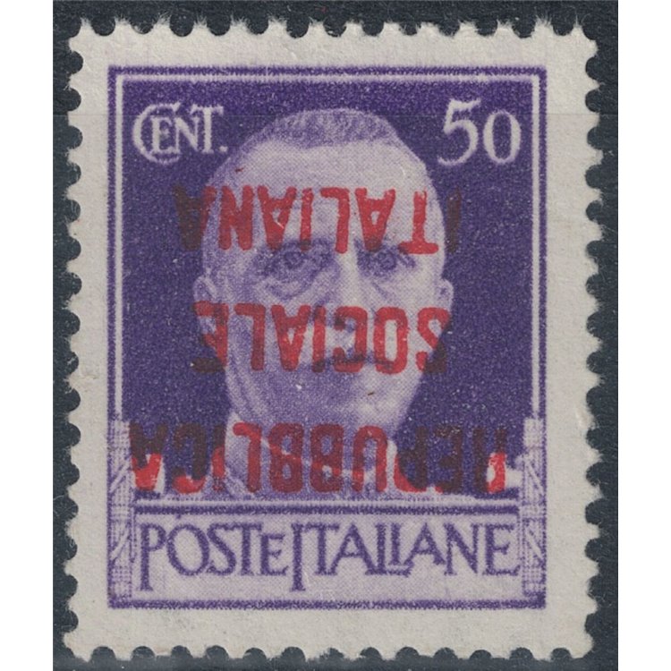 ITALY RSI 1944 Variety 50c imperial overprint upside down MNH**