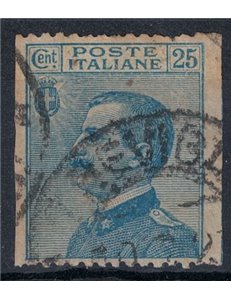 ITALY KINGDOM 1908 Variety 25c blue not vertically perforated used