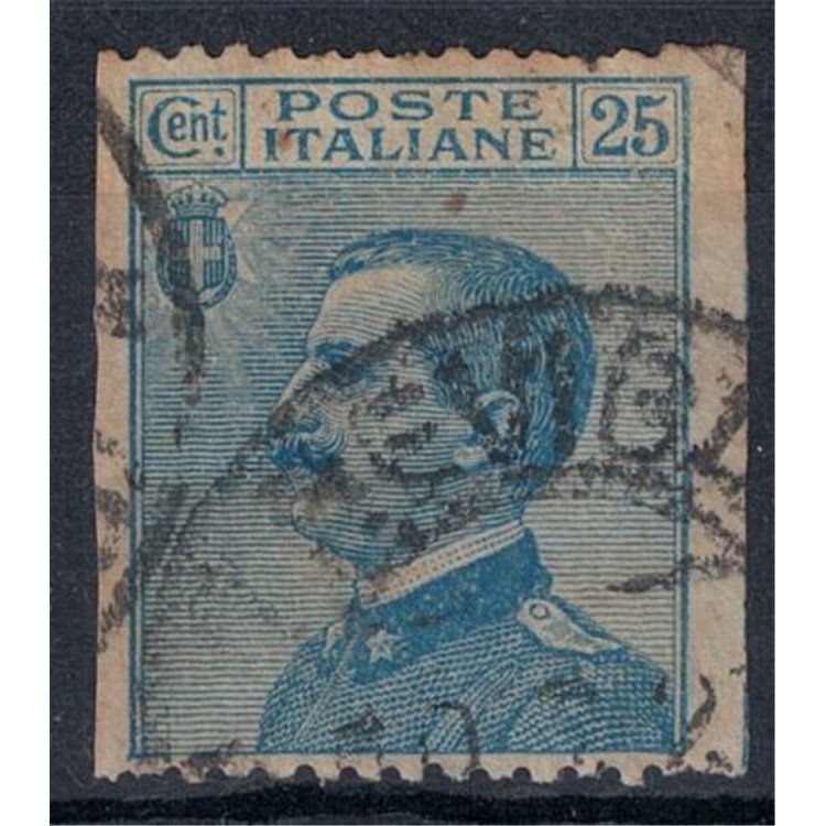 ITALY KINGDOM 1908 Variety 25c blue not vertically perforated used