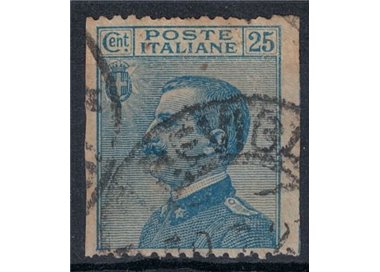 ITALIA REGNO 1908 Varietà 25c azzurro non dentellato verticalmente us