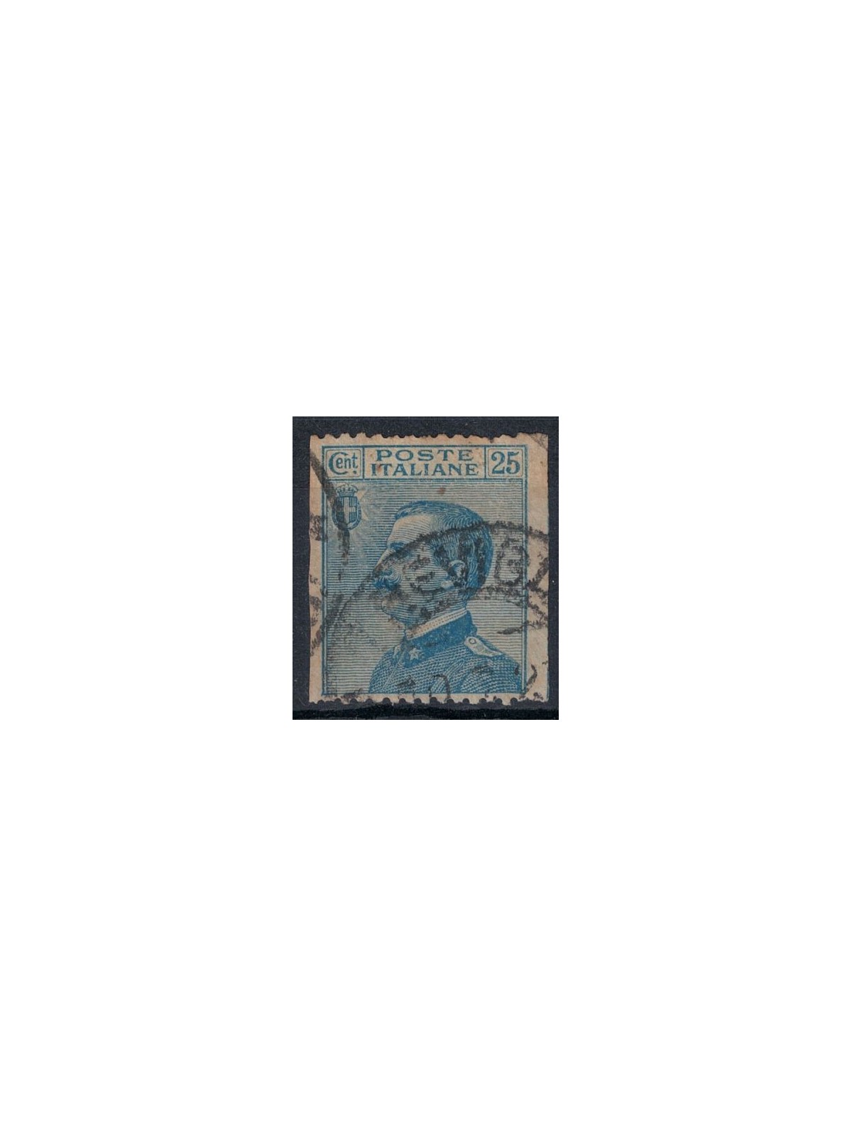 ITALY KINGDOM 1908 Variety 25c blue not vertically perforated used