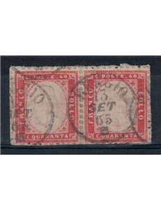 ITALY KINGDOM 1862 Pair 40c on fragment signed Chiavarello