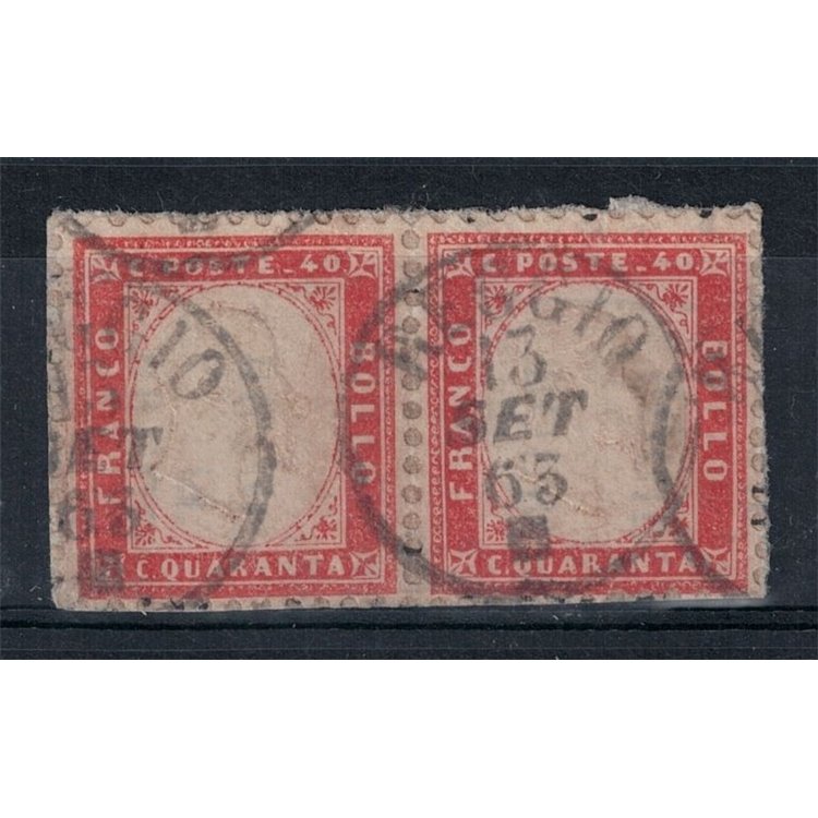 ITALY KINGDOM 1862 Pair 40c on fragment signed Chiavarello