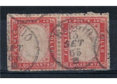ITALY KINGDOM 1862 Pair 40c on fragment signed Chiavarello