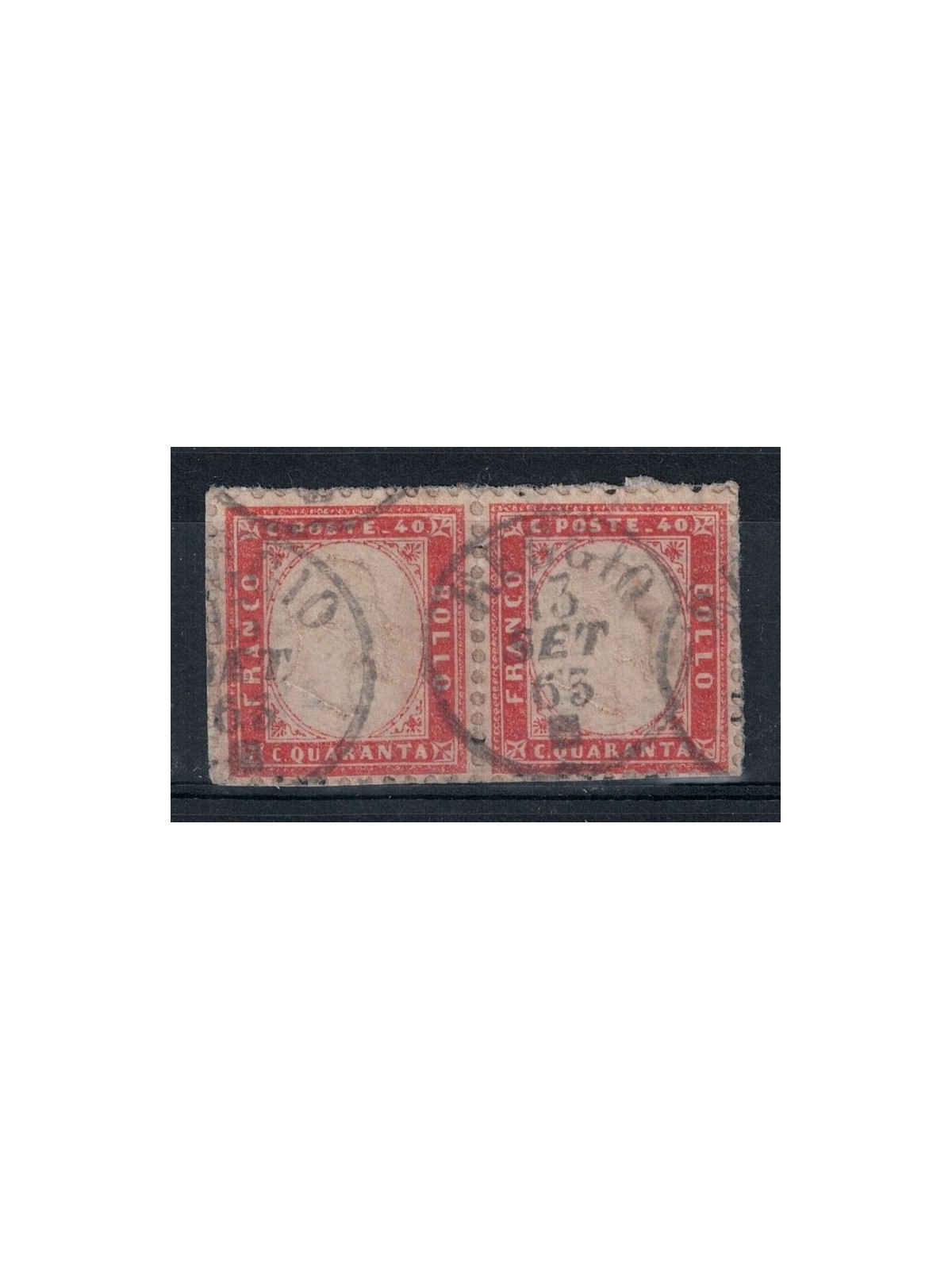 ITALY KINGDOM 1862 Pair 40c on fragment signed Chiavarello