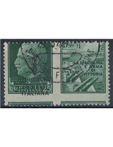 ITALIA RSI 1944 Varietà 25c Propaganda (dent. fortemente spostata) us