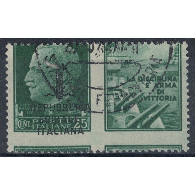 ITALY RSI 1944 Variety 25c Propaganda (heavily misaligned perforation) used