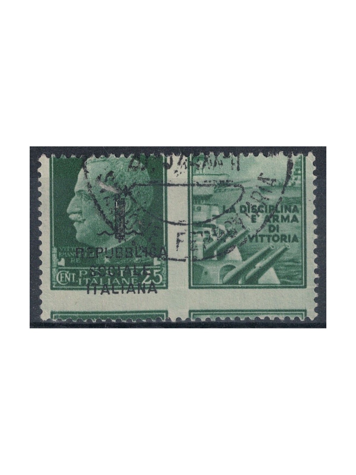 ITALY RSI 1944 Variety 25c Propaganda (heavily misaligned perforation) used