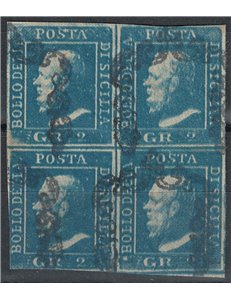 REGNO DI SICILIA 1859 2 grana azzurro in quartina us