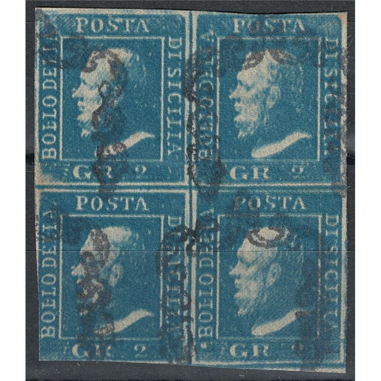 REGNO DI SICILIA 1859 2 grana azzurro in quartina us