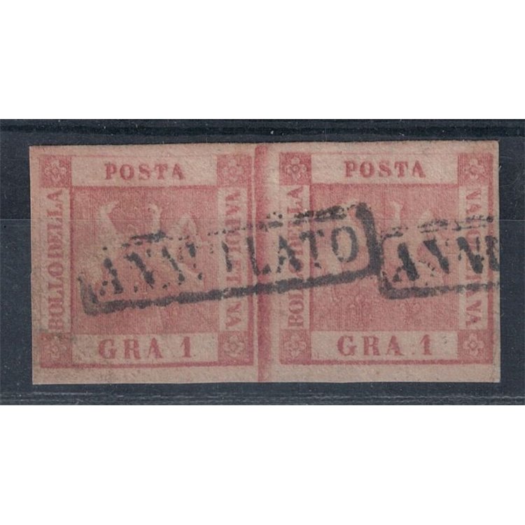 KINGDOM OF NAPLES 1858 pair 1 grana rosa carminio II table used