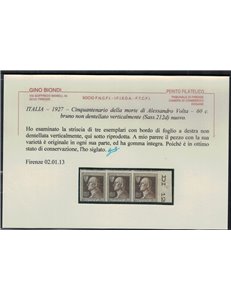ITALIA REGNO 1927 Alessandro Volta 60c Varietà (terzina non dent.) MNH** ©