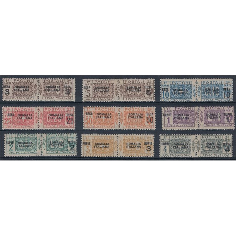 ITALIAN SOMALIA 1923 Postal parcels overprinted in besa and rupees 9v MH*
