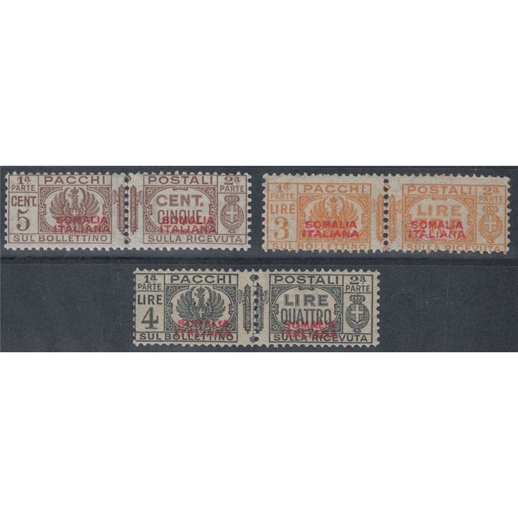 ITALIAN SOMALIA 1930-37 Postal parcels, red overprint type I 3v MH*
