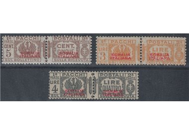 ITALIAN SOMALIA 1930-37 Postal parcels, red overprint type I 3v MH*